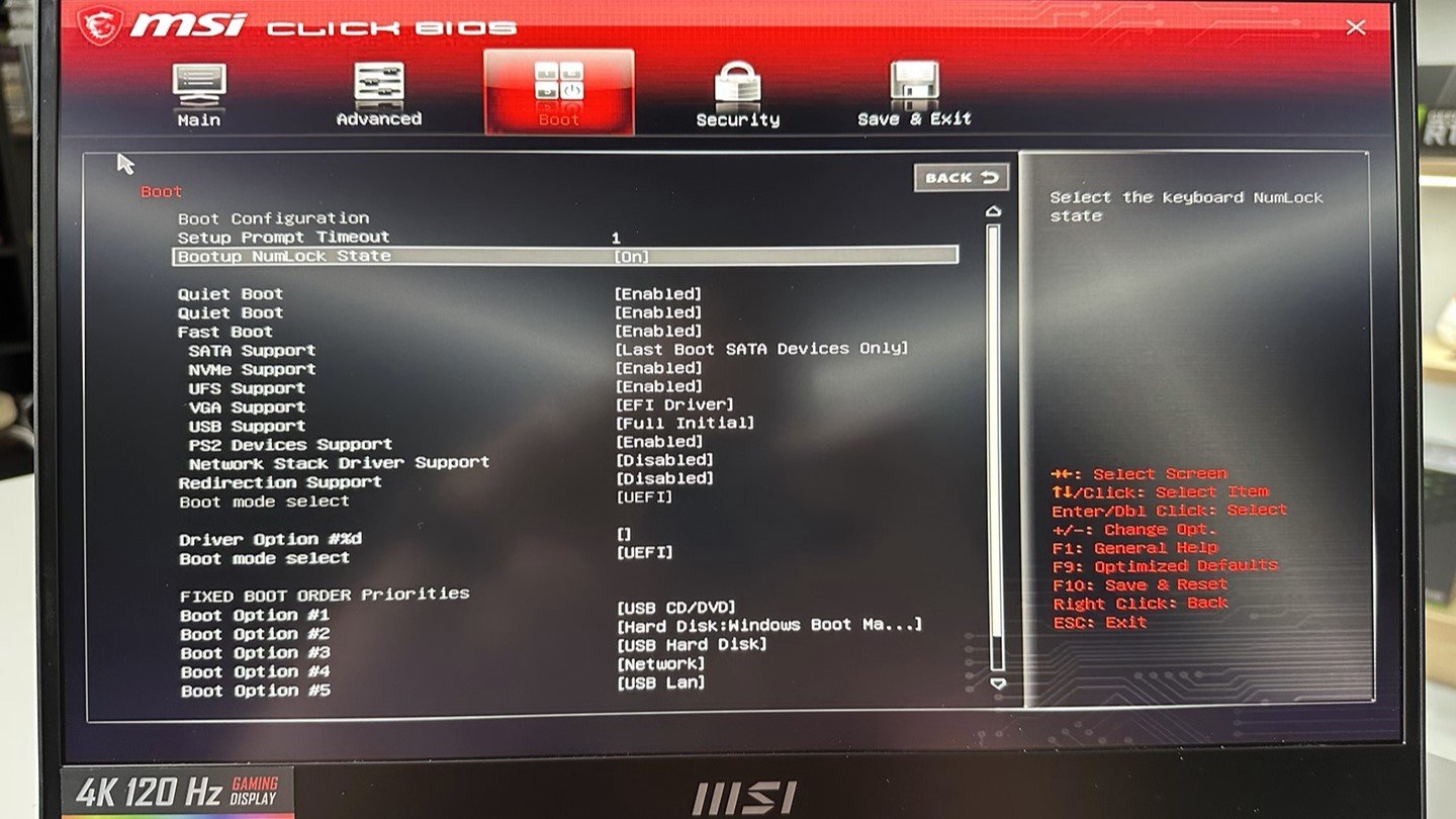 MSI GE77HX BIOS Boot Sekmesi