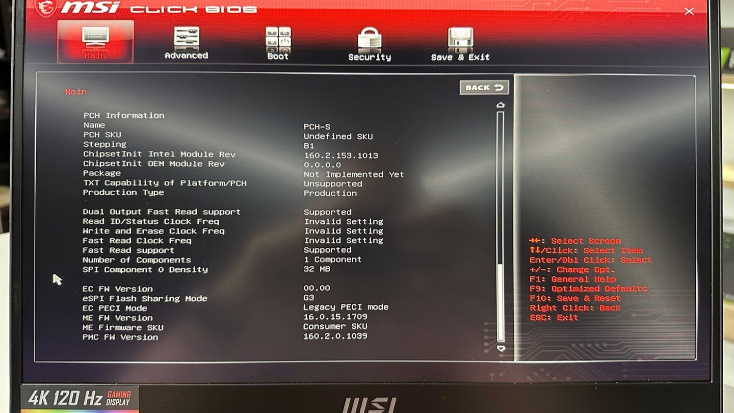 MSI GE77HX BIOS Main Sekmesi Detay 2