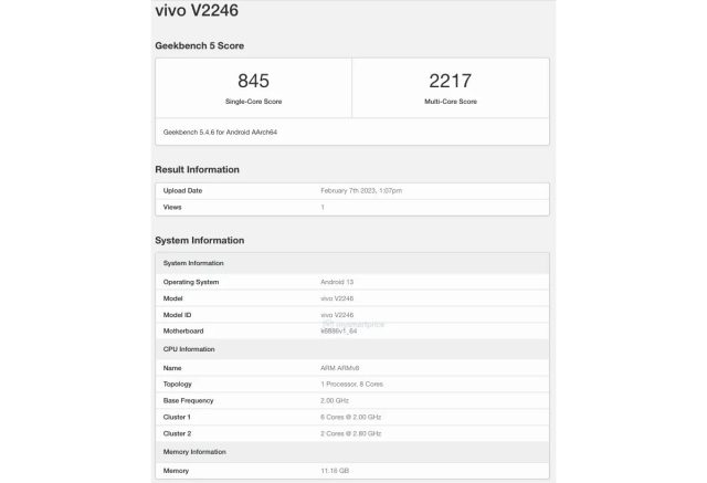 Geekbench Vivo V27 5G