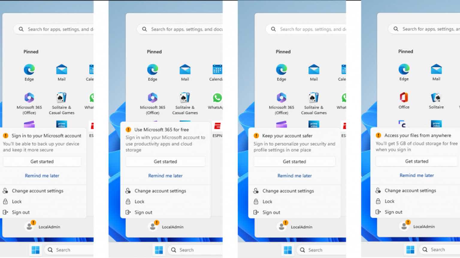Windows 11 başlat menüsünde reklam gösteriyor