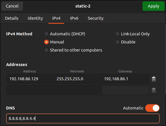 Ubuntu gui ile dns ayarı