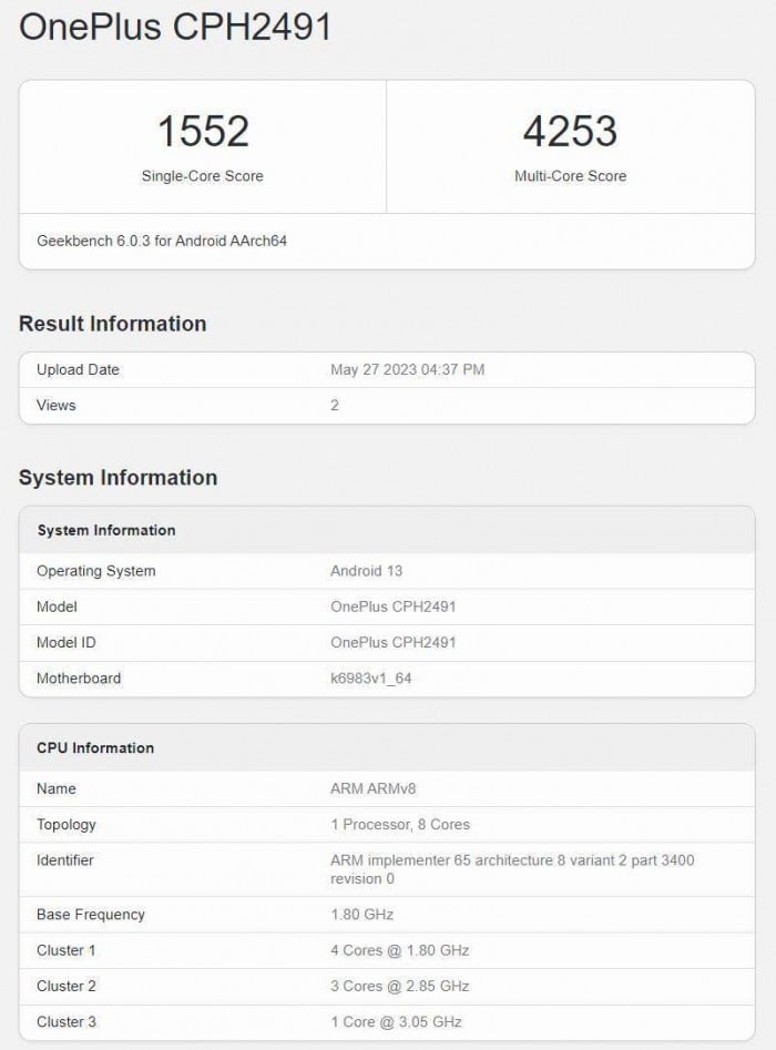 OnePlus Nord 3 Geekbench Skorları