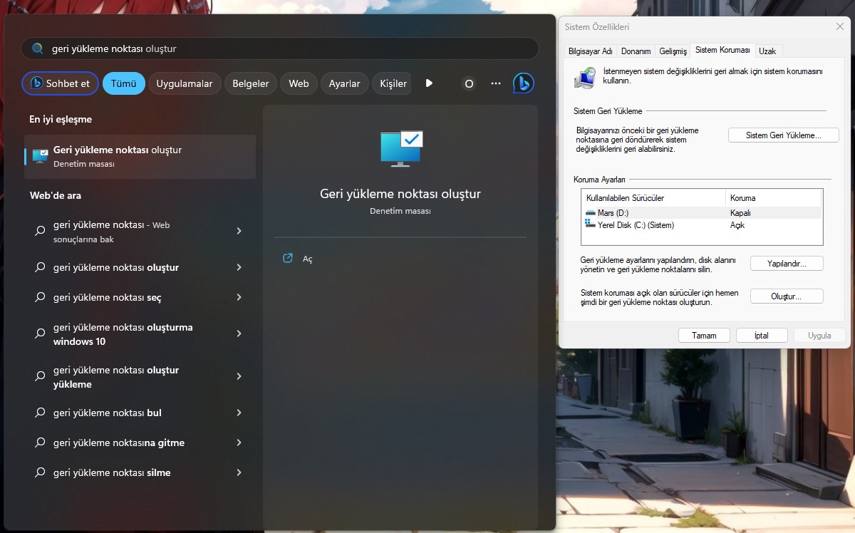 Windows 11 Geri Yükleme Noktası oluşturma.