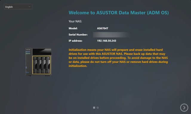 ASUSTOR Data Master Kurulum Ekranı