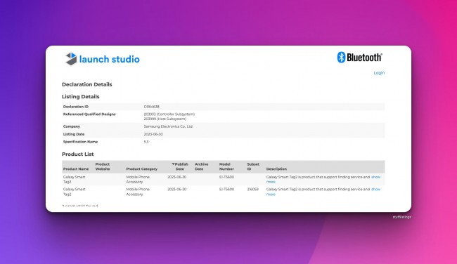 Samsung Galaxy SmartTag 2, Bluetooth Sertifikasyon