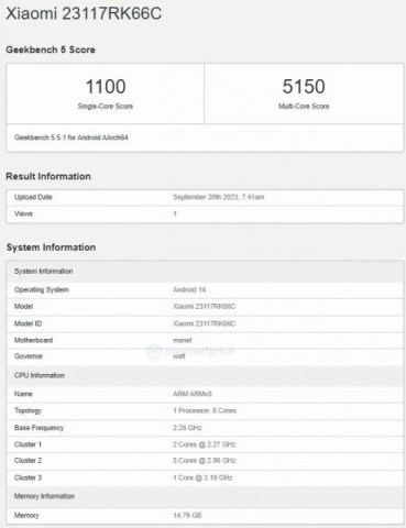 Xiaomi Redmi K70 Pro Geekbench