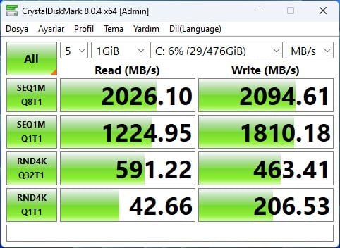 Apacer AS2280P4X CrystalDiskMark Testi