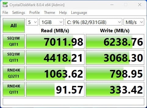 Kingston Renegade 1TB SSD CrystalMark testi