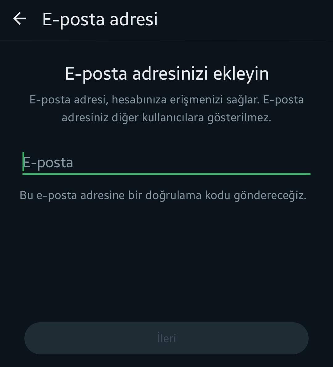 whatsapp eposta hesabi ekleme