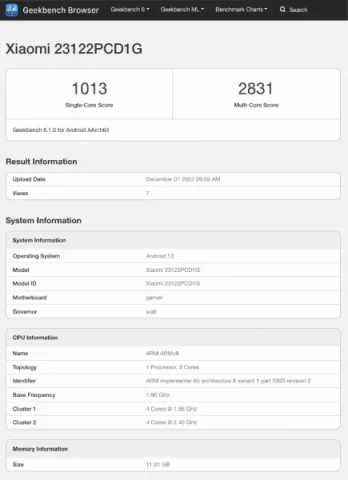 Xiaomi Poco X6 Geekbench