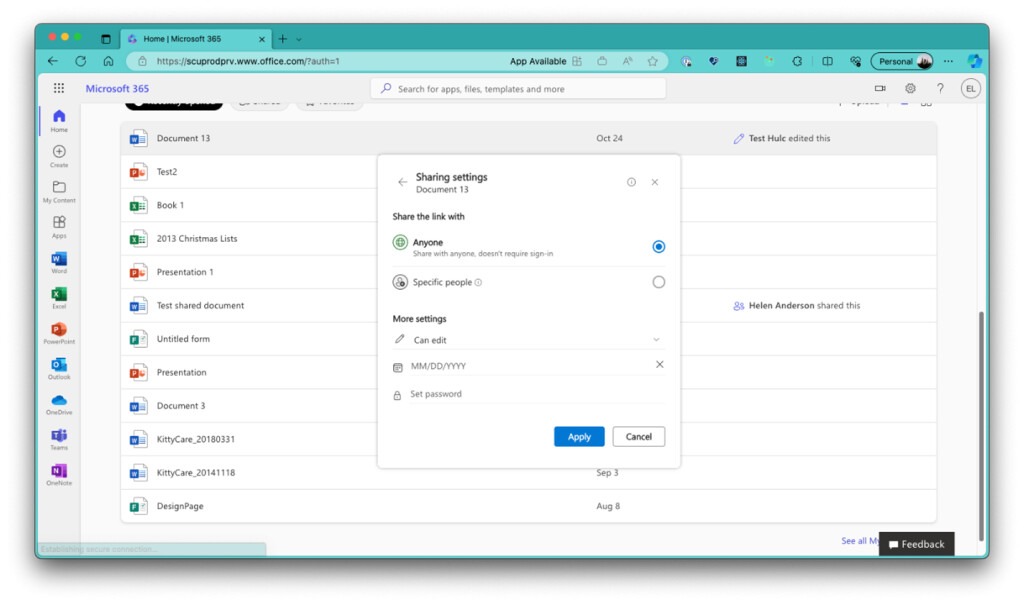 Microsoft 365 Dosya Paylaşımı özelliği.