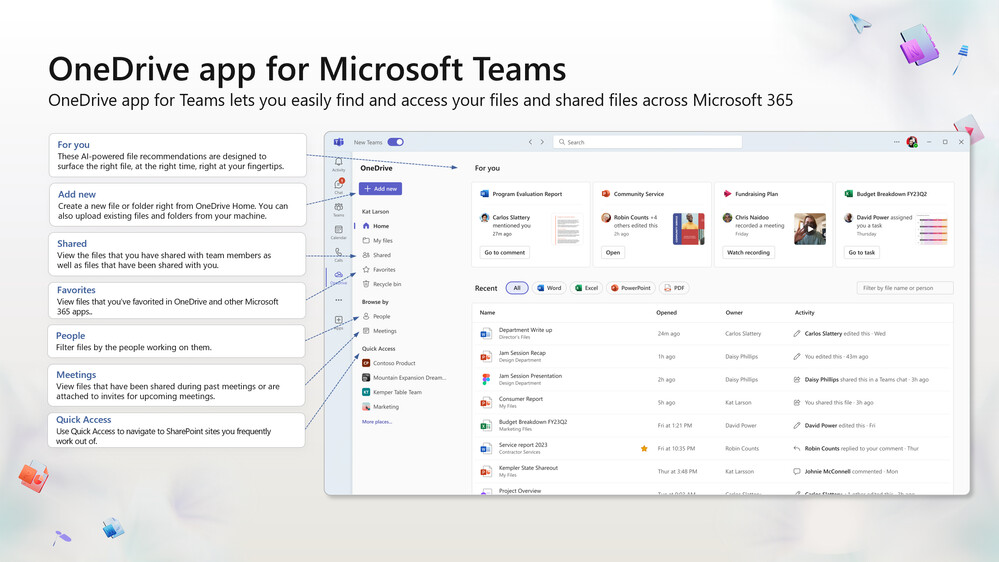 Microsoft Teams için yeni OneDrive uygulaması.