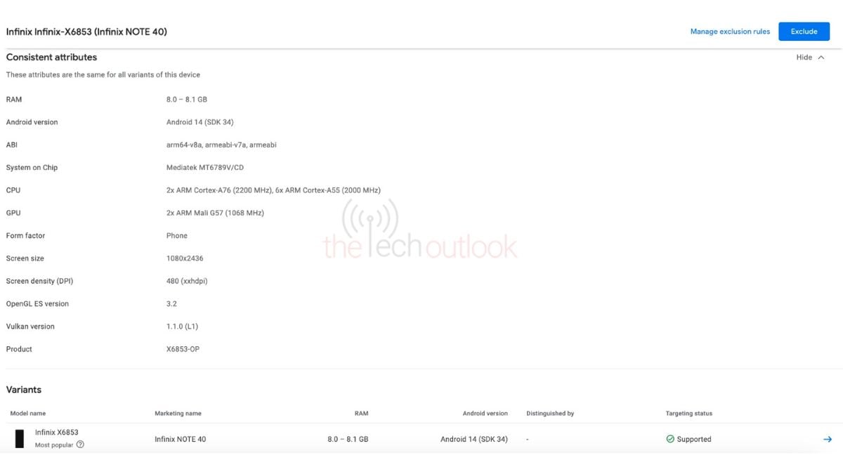 Infinix Note 40 Google Play Console