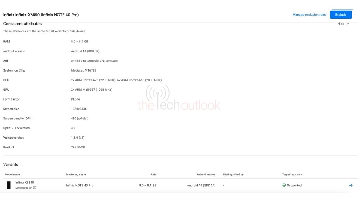 Infinix Note 40 Pro Google Play Console