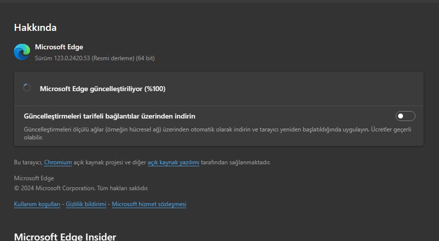 Microsoft Edge Tarayıcı Güncelleme