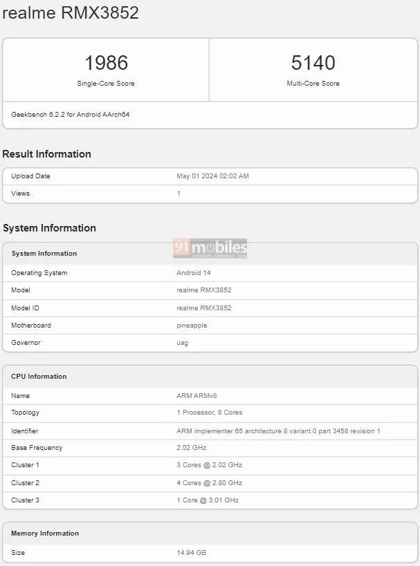 Realme GT Neo 6 Geekbench