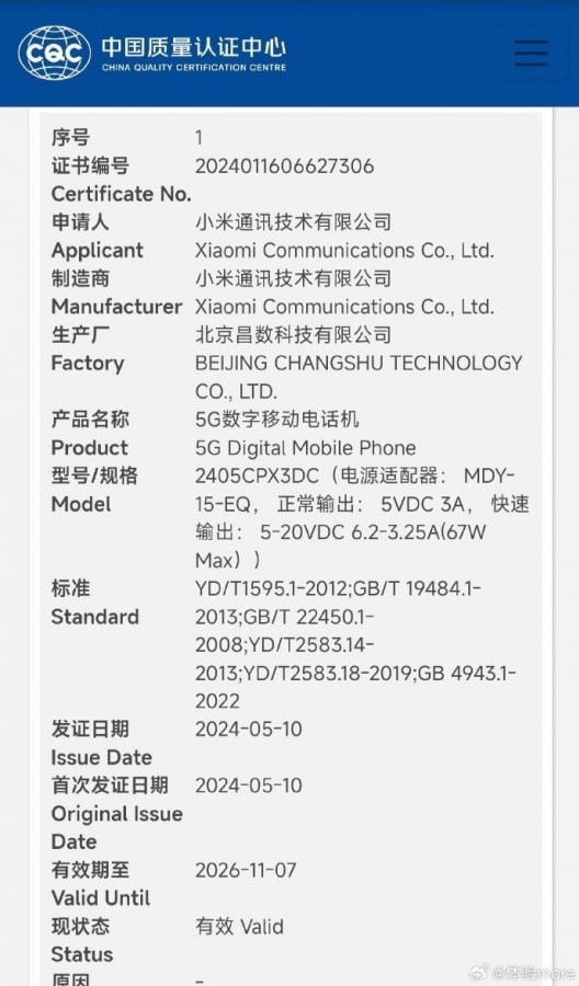 Xiaomi Mix Flip CCC sertifikasyon