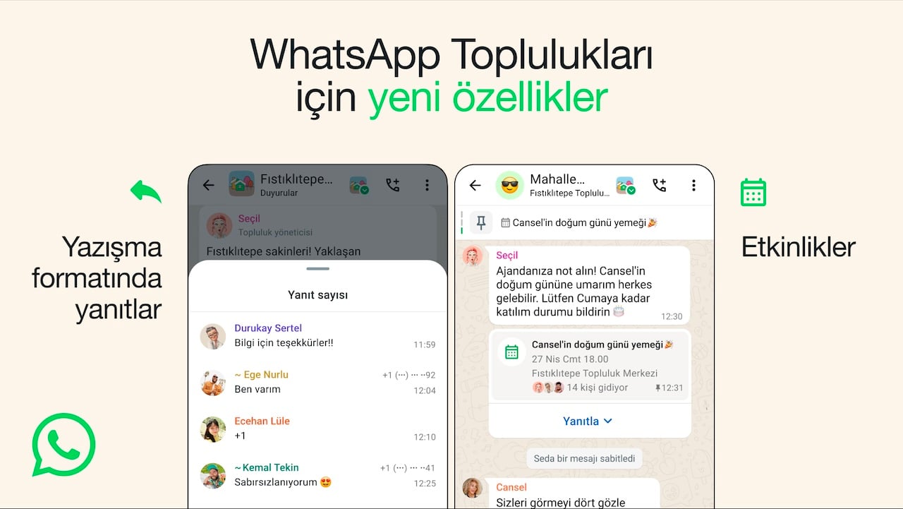 WhatsApp Topluluklar Etkinlikler
