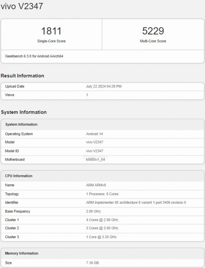 Vivo V40 Pro Geekbench