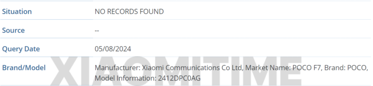 Poco F7 GSMA Veritabanı