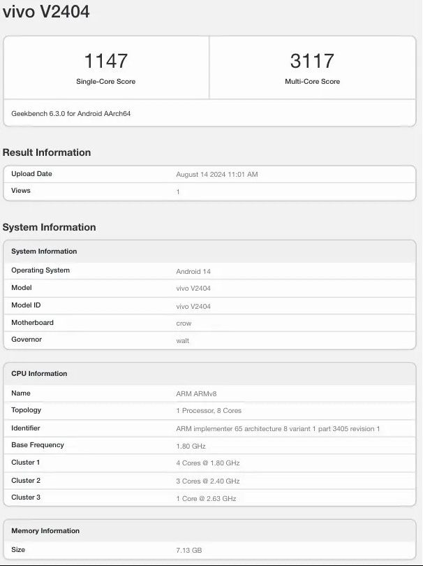 Vivo T3 Pro Geekbench