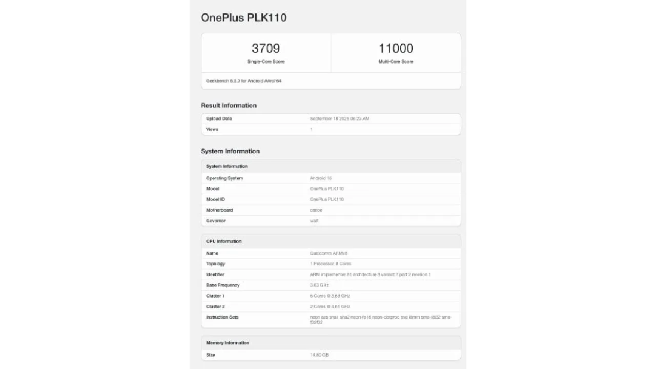 OnePlus 15 Geekbench skoru ortaya çıktı