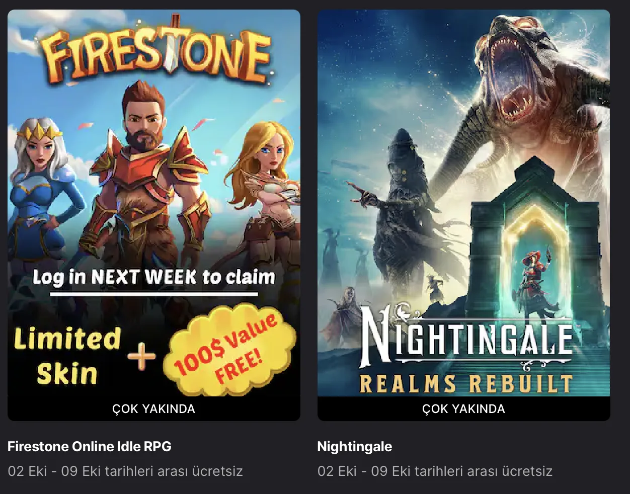Epic Games önümüzdeki haftanın ücretsiz oyunları (2-9 Ekim)