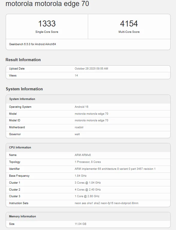 Motorola Edge 70 Geekbench skoru ortaya çıktı