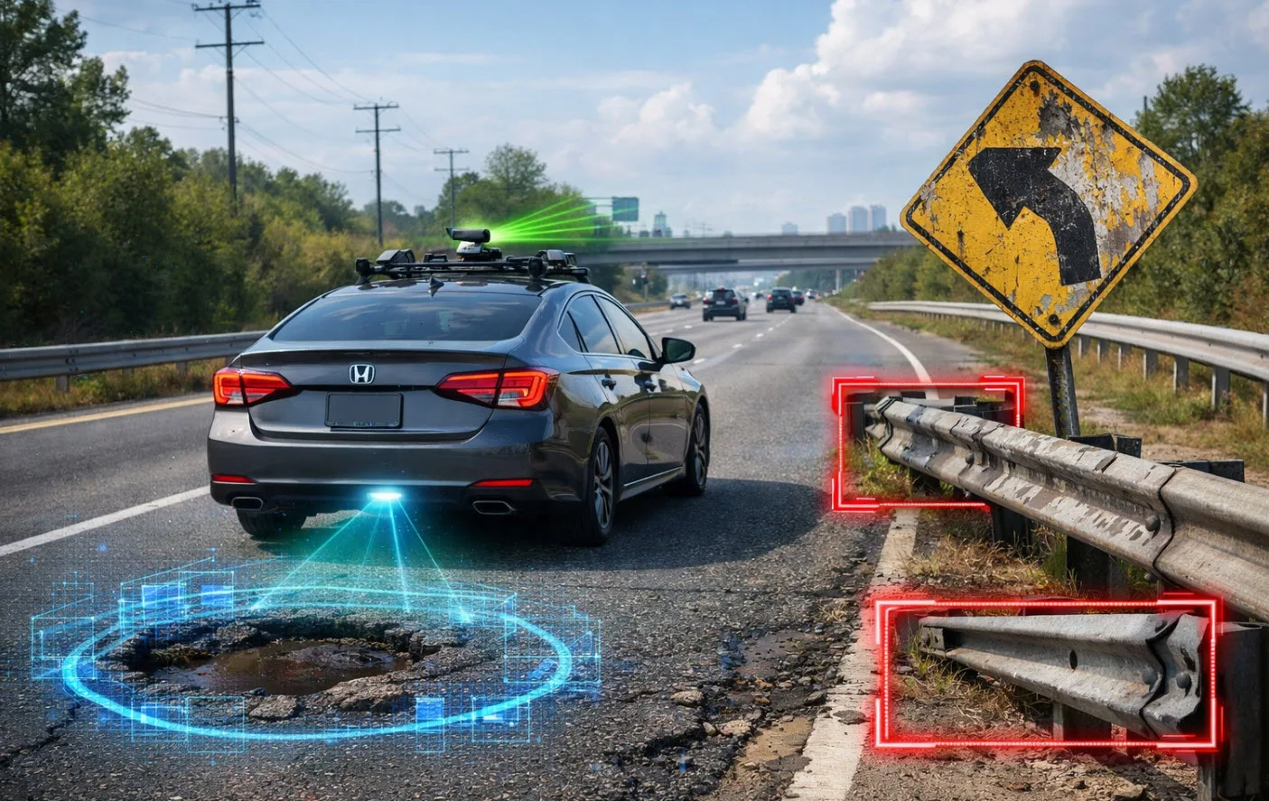 Honda otomobiller &ccedil;ukurları ve hasarlı tabelaları otomatik raporlamayı &ouml;ğrendi